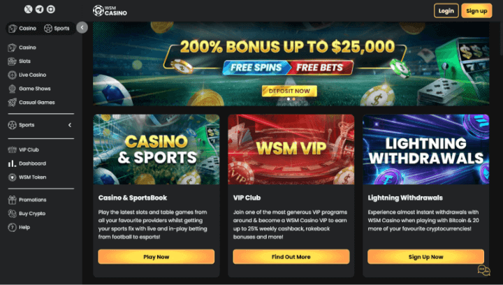 WSM Casino webpage