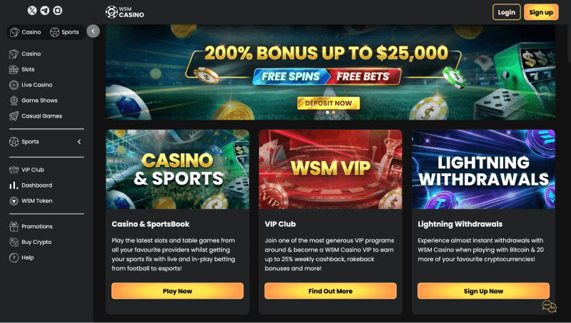 WSM Casino webpage