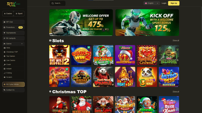 RX Casino webpage